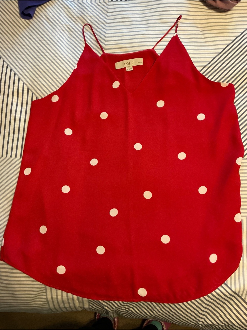 LOFT Red Polka Dot Spaghetti Strap Tank, Size M PETITE